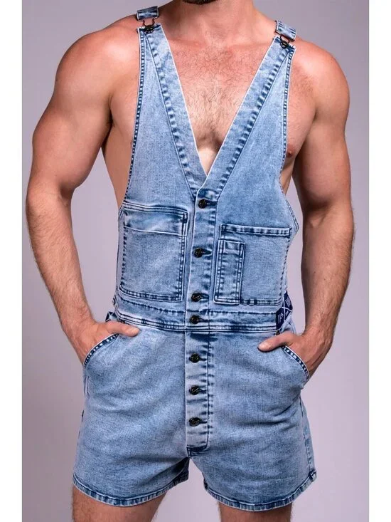 Tiger x Horse Mens Denim Overall Size Medium Blue West Snow Wash Pocket Casual - Picture 1 of 14